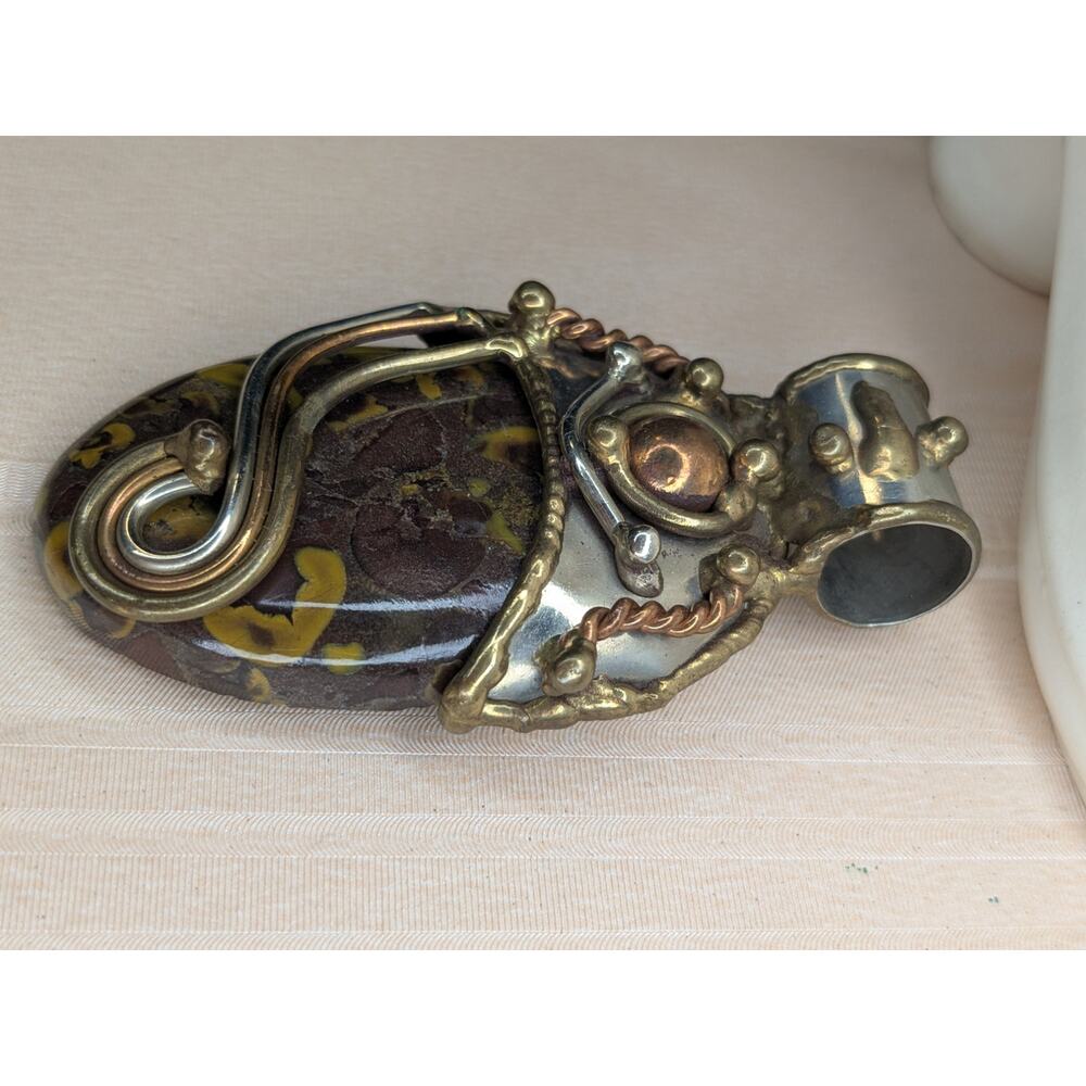 Natural stone pendant copper and silver wrapped large statement necklace - Picture 2 of 9